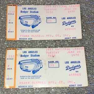 Vintage L.A. DODGERS Vs. ASTROS June 20, 1978 Baseball Tickets